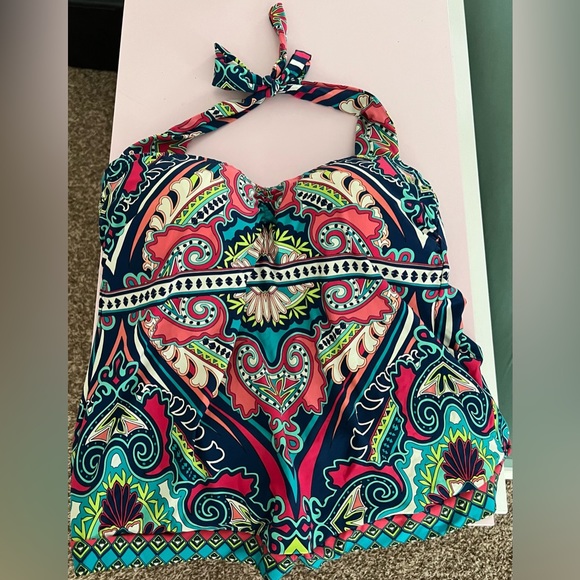 Multicolored Patterned Halter Top Style Bikini with Fabric Covering Stomach - Picture 1 of 4